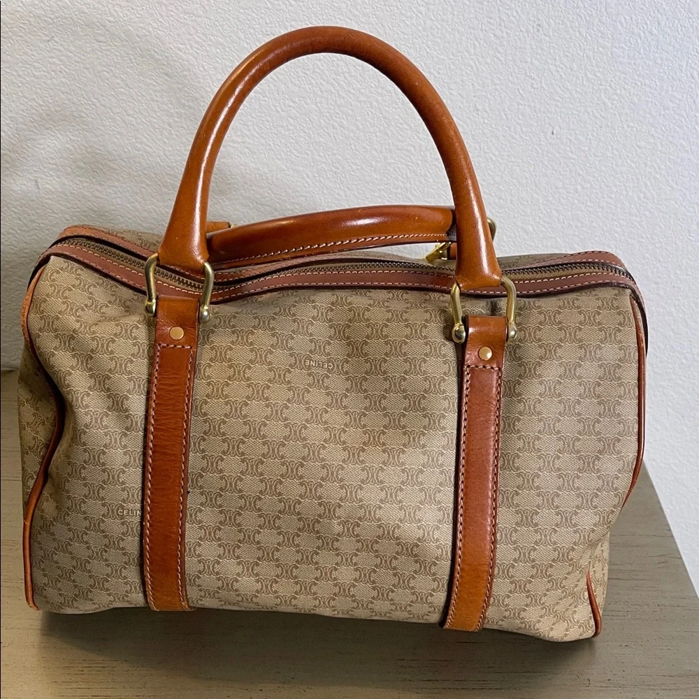 Celine Brown and Tan Monogram Boston Bag - Picture 2 of 13